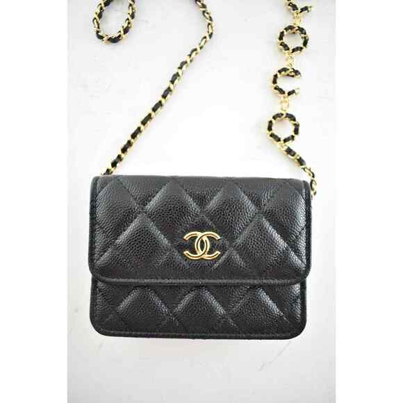 Chanel 21B Black Caviar Mini Wallet On Chain Gold COCO Shoulder Crossbody Bag - Picture 5 of 10